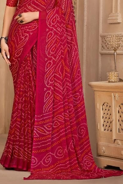 Graphic Print, Printed Bollywood Chiffon, Georgette Saree (Pink)