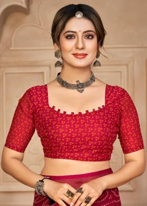 Graphic Print, Printed Bollywood Chiffon, Georgette Saree (Pink)