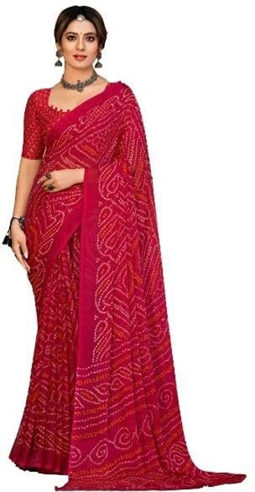 Graphic Print, Printed Bollywood Chiffon, Georgette Saree (Pink)