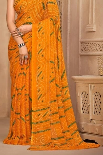 Graphic Print, Printed Bollywood Chiffon, Georgette Saree (Yellow)
