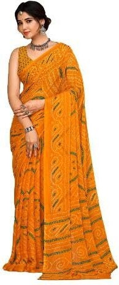 Graphic Print, Printed Bollywood Chiffon, Georgette Saree (Yellow)