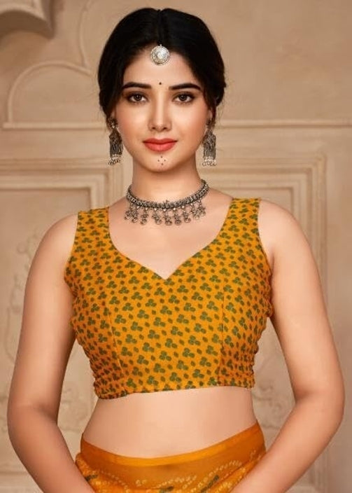 Graphic Print, Printed Bollywood Chiffon, Georgette Saree (Yellow)