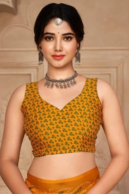 Graphic Print, Printed Bollywood Chiffon, Georgette Saree (Yellow)