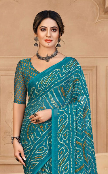 Graphic Print, Printed Bollywood Chiffon, Georgette Saree (Black)