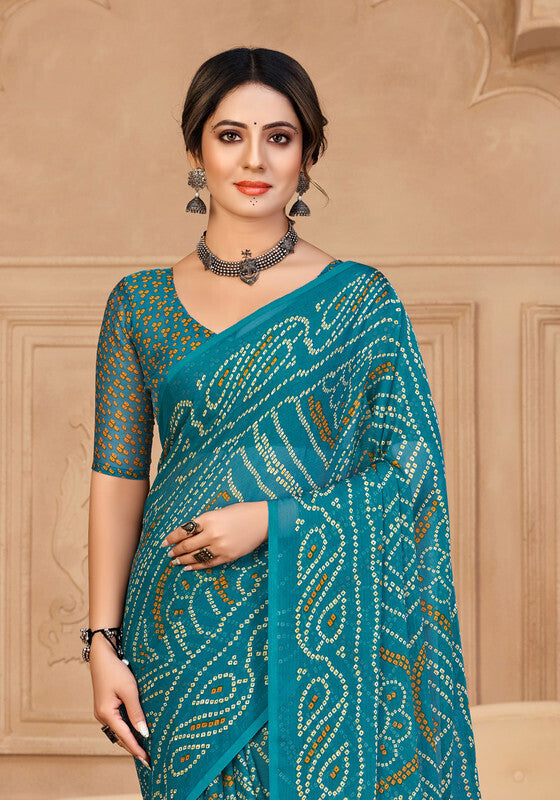 Graphic Print, Printed Bollywood Chiffon, Georgette Saree (Blue)