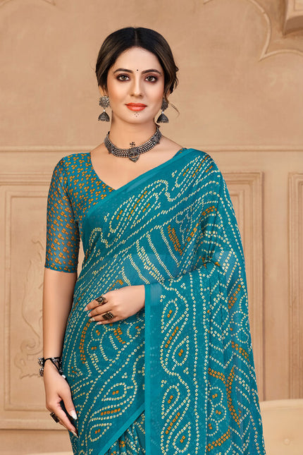 Graphic Print, Printed Bollywood Chiffon, Georgette Saree (Blue)