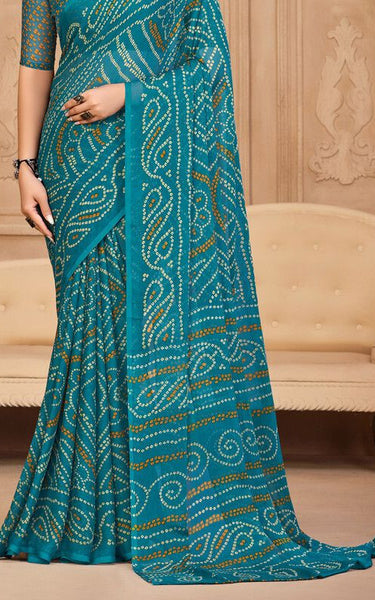 Graphic Print, Printed Bollywood Chiffon, Georgette Saree (Black)