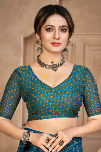 Graphic Print, Printed Bollywood Chiffon, Georgette Saree (Blue)
