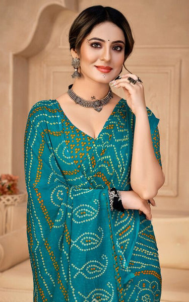 Graphic Print, Printed Bollywood Chiffon, Georgette Saree (Black)