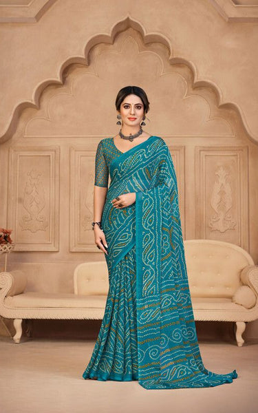 Graphic Print, Printed Bollywood Chiffon, Georgette Saree (Black)