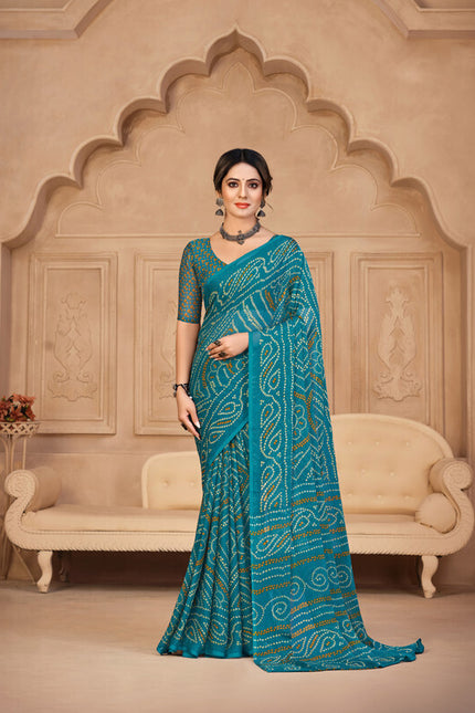 Graphic Print, Printed Bollywood Chiffon, Georgette Saree (Blue)