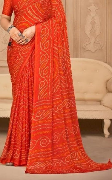 Graphic Print, Printed Bollywood Chiffon, Georgette Saree (Maroon)