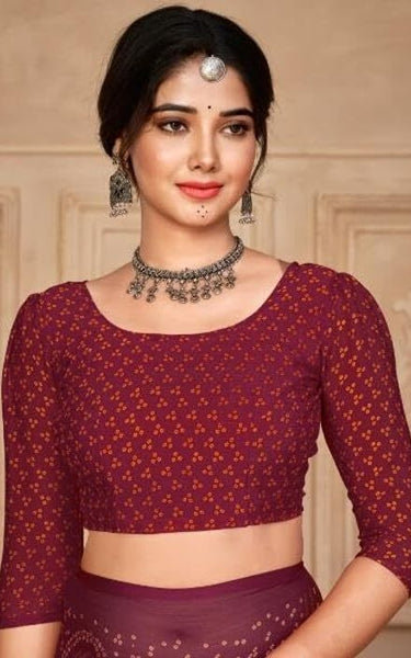 Graphic Print, Printed Bollywood Chiffon, Georgette Saree (Maroon)