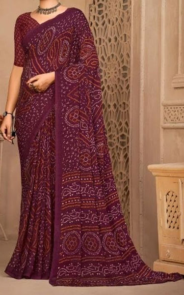 Graphic Print, Printed Bollywood Chiffon, Georgette Saree (Maroon)
