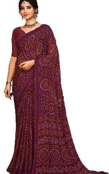 Graphic Print, Printed Bollywood Chiffon, Georgette Saree (Maroon)