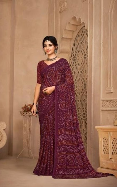 Graphic Print, Printed Bollywood Chiffon, Georgette Saree (Maroon)