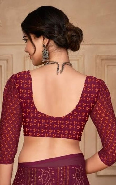 Graphic Print, Printed Bollywood Chiffon, Georgette Saree (Maroon)