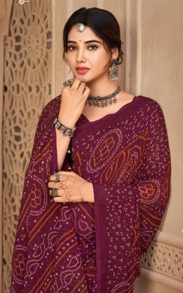 Graphic Print, Printed Bollywood Chiffon, Georgette Saree (Maroon)