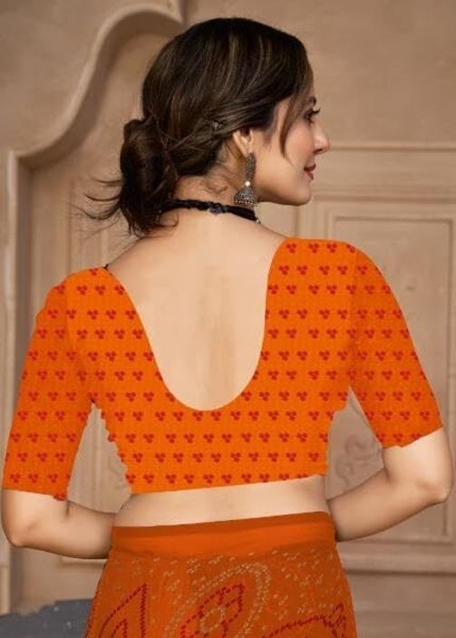Georgette Bandhani Print Saree Festive Ethnic Wear with Blouse Piece (Orange)