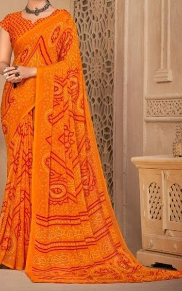 Graphic Print, Printed Bollywood Chiffon, Georgette Saree (Yellow)