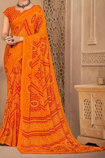 Graphic Print, Printed Bollywood Chiffon, Georgette Saree (Yellow)