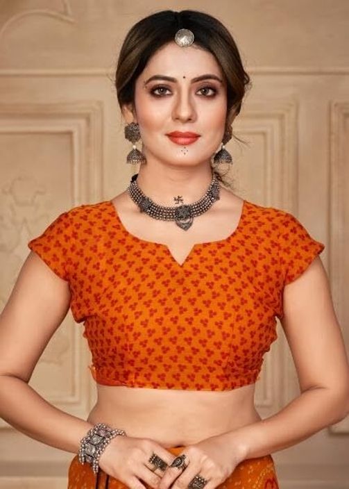 Georgette Bandhani Print Saree Festive Ethnic Wear with Blouse Piece (Orange)