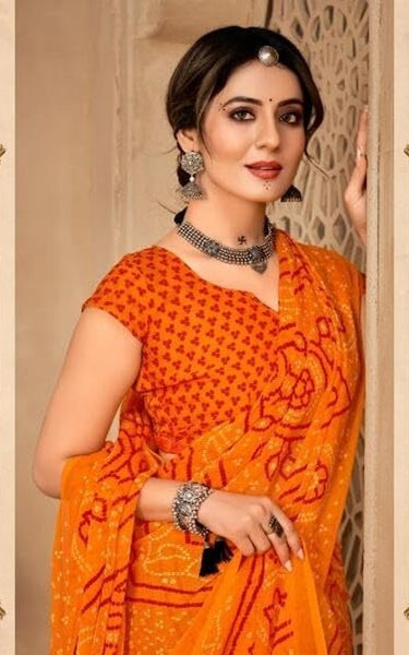 Graphic Print, Printed Bollywood Chiffon, Georgette Saree (Yellow)