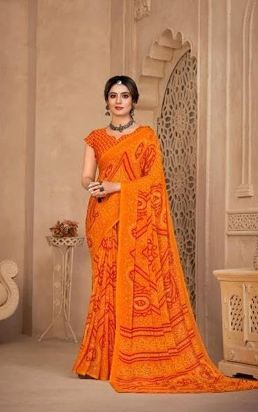 Graphic Print, Printed Bollywood Chiffon, Georgette Saree (Yellow)