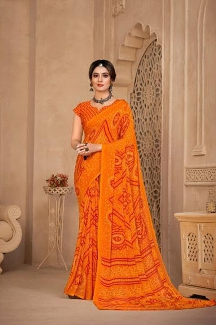 Graphic Print, Printed Bollywood Chiffon, Georgette Saree (Yellow)