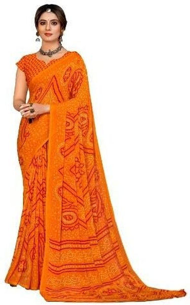 Graphic Print, Printed Bollywood Chiffon, Georgette Saree (Yellow)