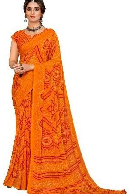 Graphic Print, Printed Bollywood Chiffon, Georgette Saree (Yellow)