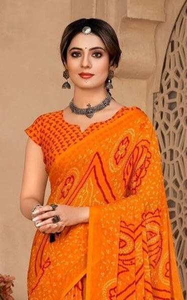 Graphic Print, Printed Bollywood Chiffon, Georgette Saree (Yellow)