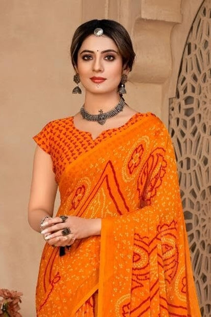 Graphic Print, Printed Bollywood Chiffon, Georgette Saree (Yellow)