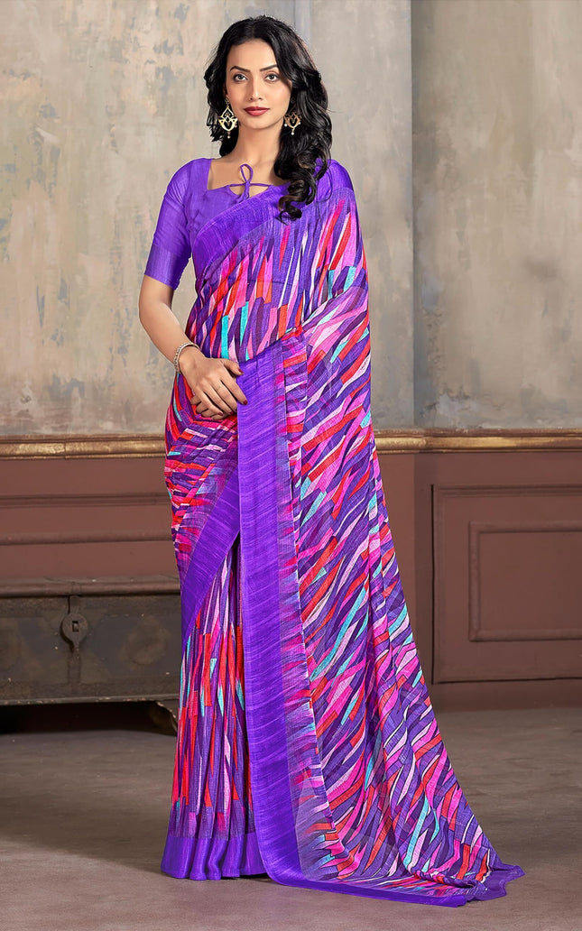 Printed Daily Wear Chiffon Saree (Multicolor)
