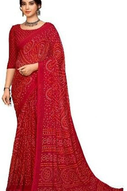 Graphic Print, Printed Bollywood Chiffon, Georgette Saree (Red)