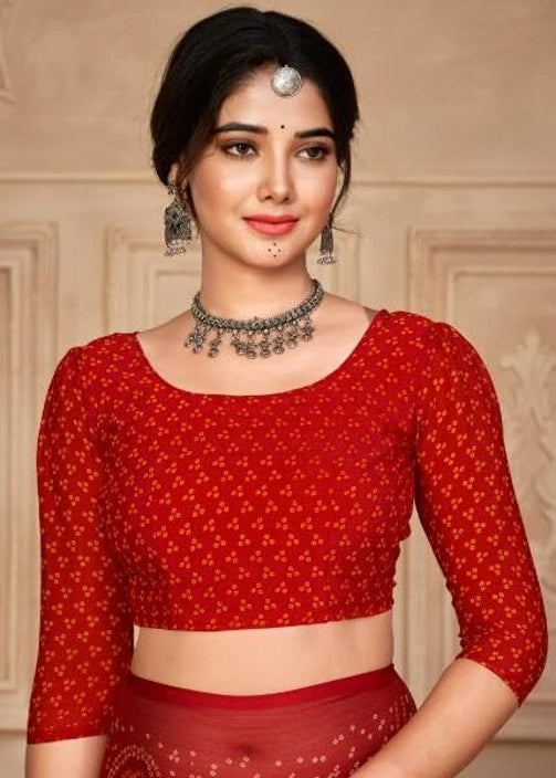 Graphic Print, Printed Bollywood Chiffon, Georgette Saree (Red)