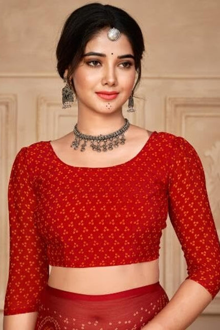 Graphic Print, Printed Bollywood Chiffon, Georgette Saree (Red)