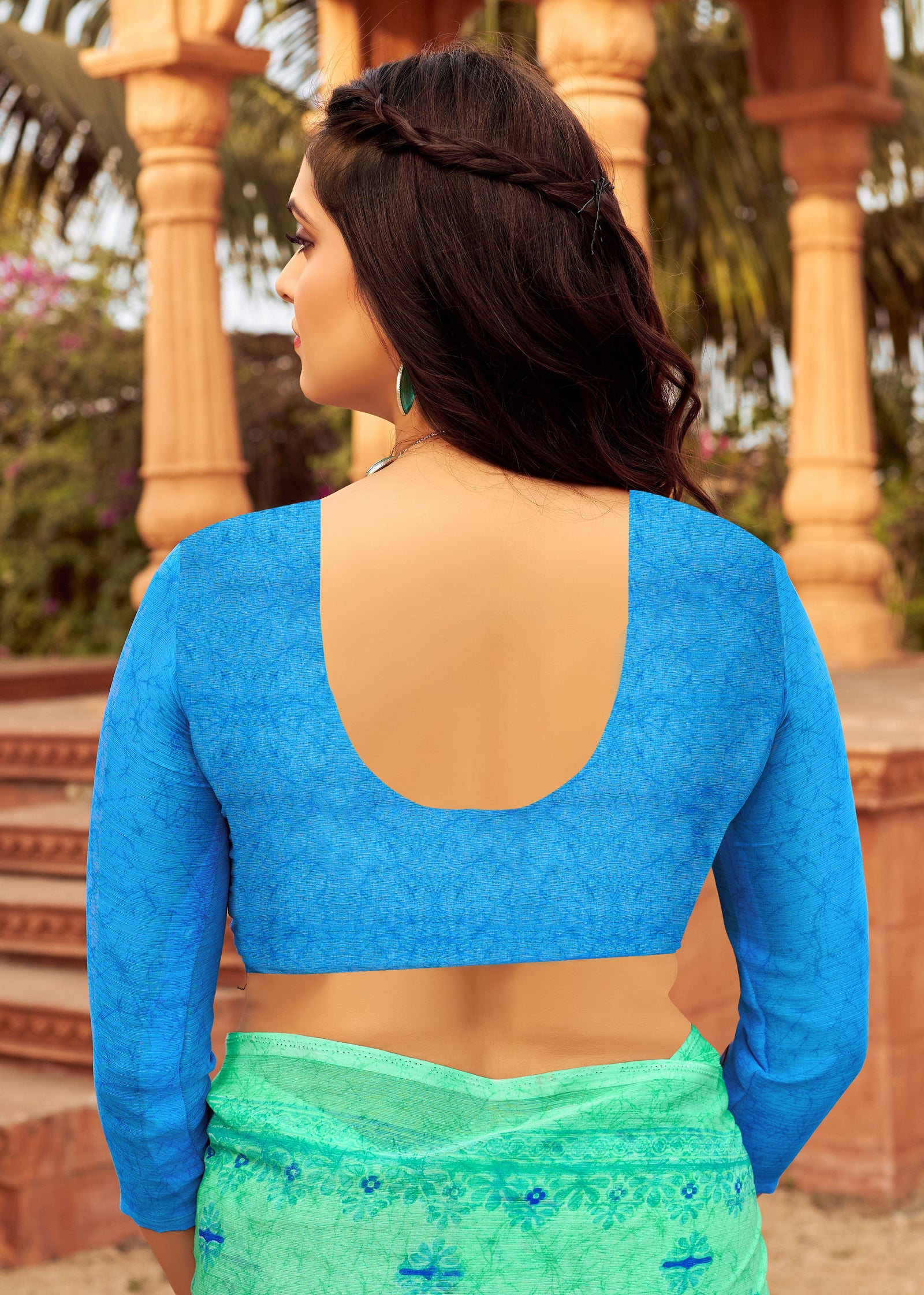 Floral Print Daily Wear Chiffon Saree (Sea green)