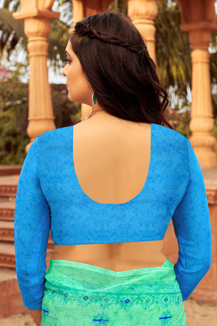 Floral Print Daily Wear Chiffon Saree (Green)