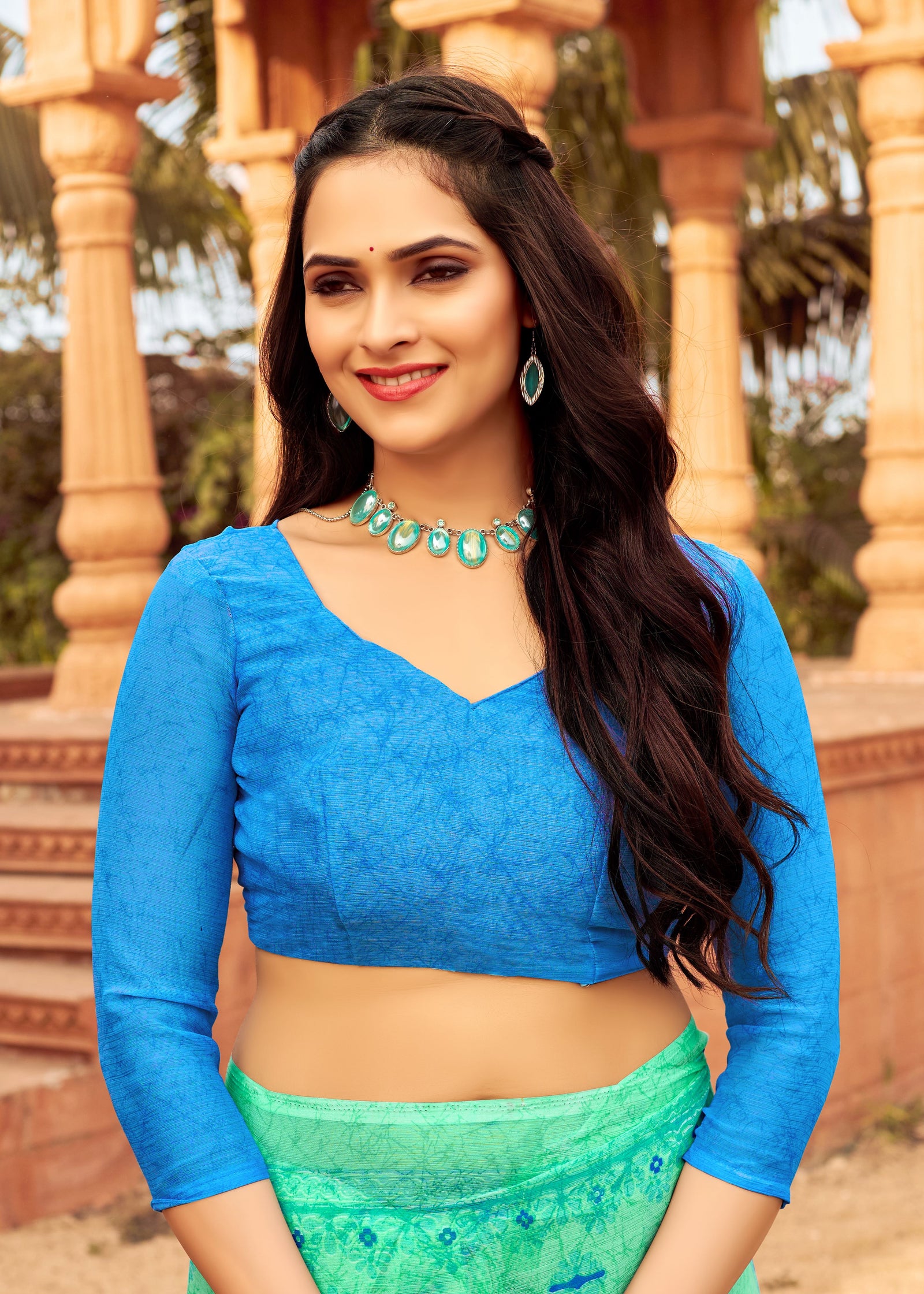Floral Print Daily Wear Chiffon Saree (Sea green)