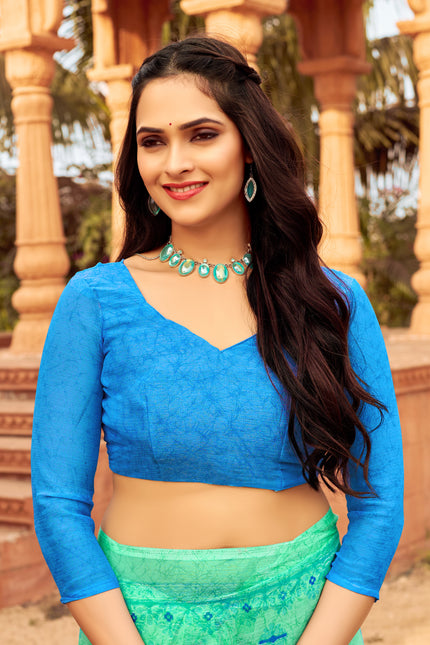 Floral Print Daily Wear Chiffon Saree (Green)