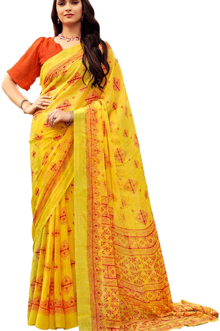 Floral Print Daily Wear Chiffon Saree (Mustard & Yellow)