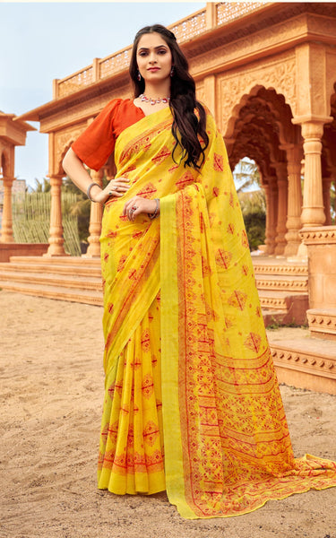 Floral Print Daily Wear Chiffon Saree (Vintage Red)