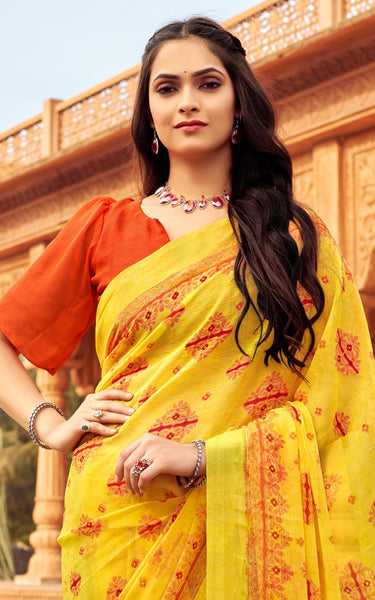 Floral Print Daily Wear Chiffon Saree (Vintage Red)