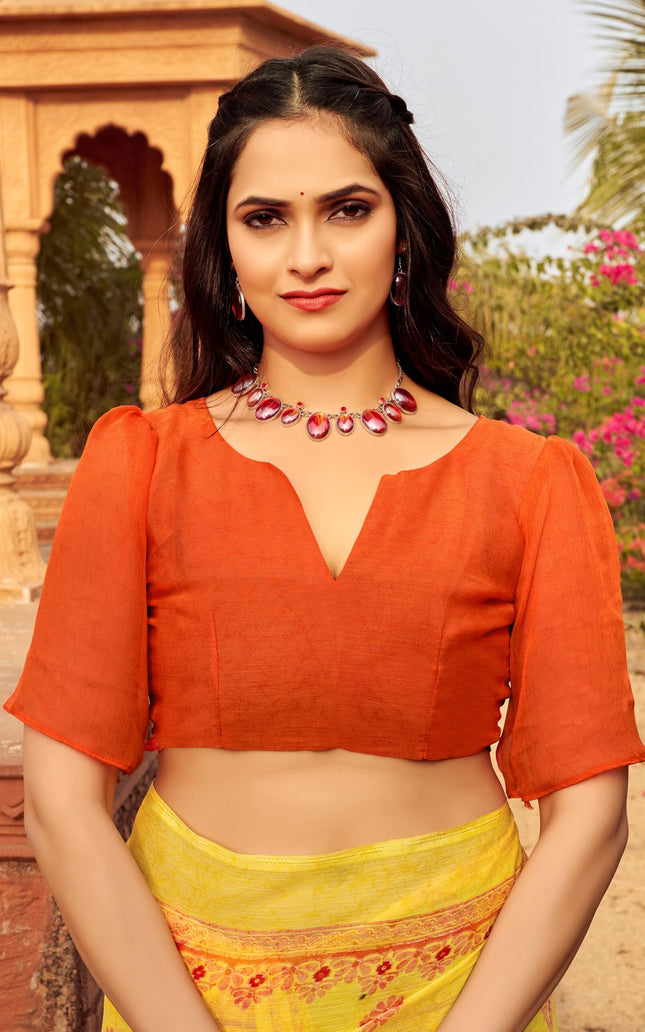 Floral Print Daily Wear Chiffon Saree (Mustard & Yellow)