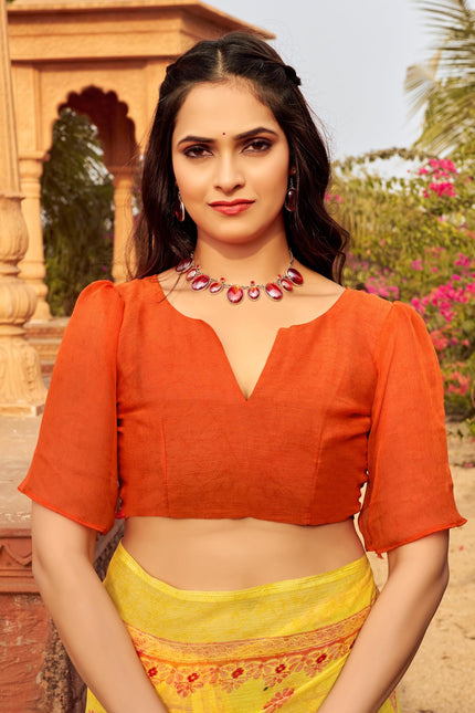 Floral Print Daily Wear Chiffon Saree (Mustard & Yellow)