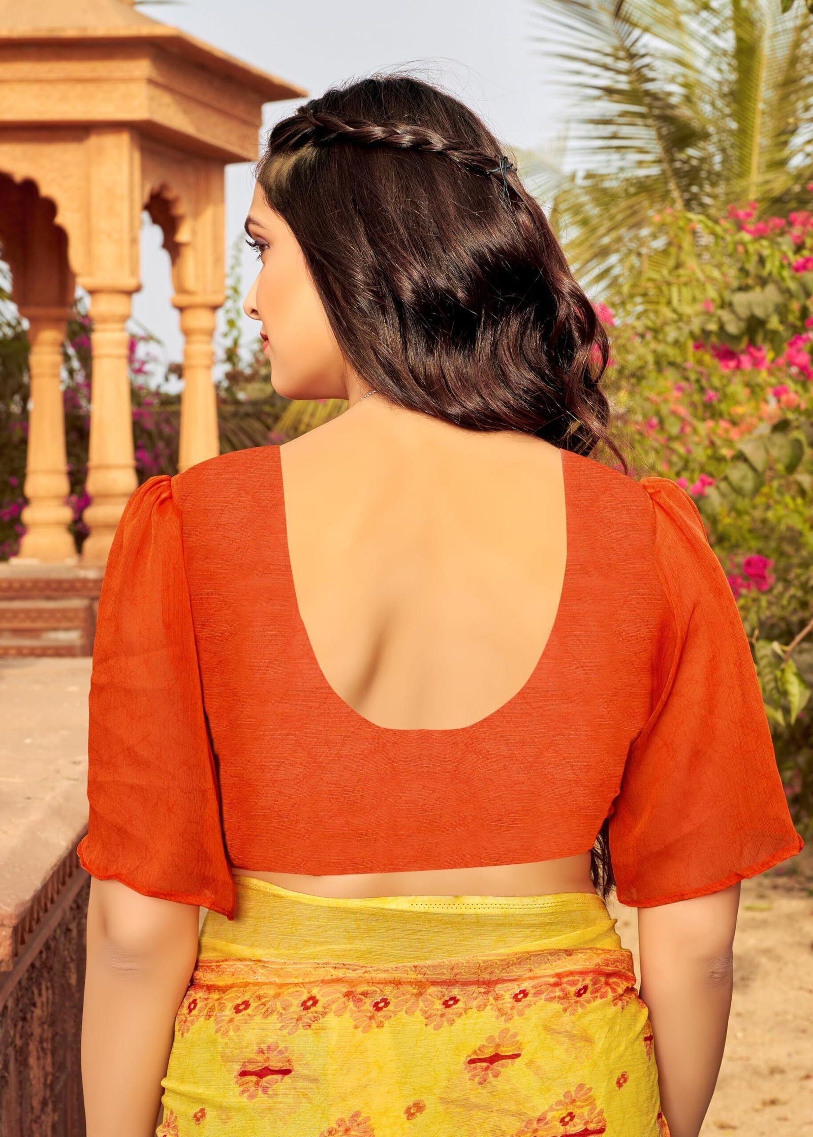 Floral Print Daily Wear Chiffon Saree (Yellow)