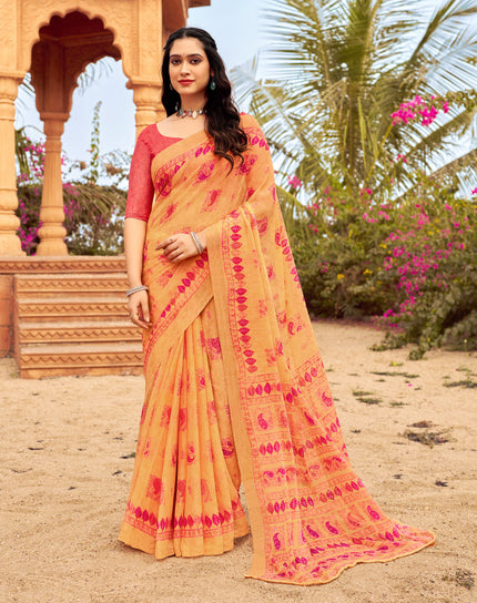 Floral Print Daily Wear Chiffon Saree (Light Orange)