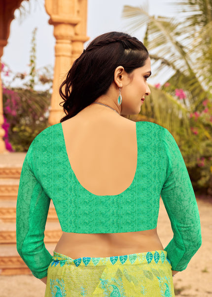 Floral Print Daily Wear Chiffon Saree (Orange)