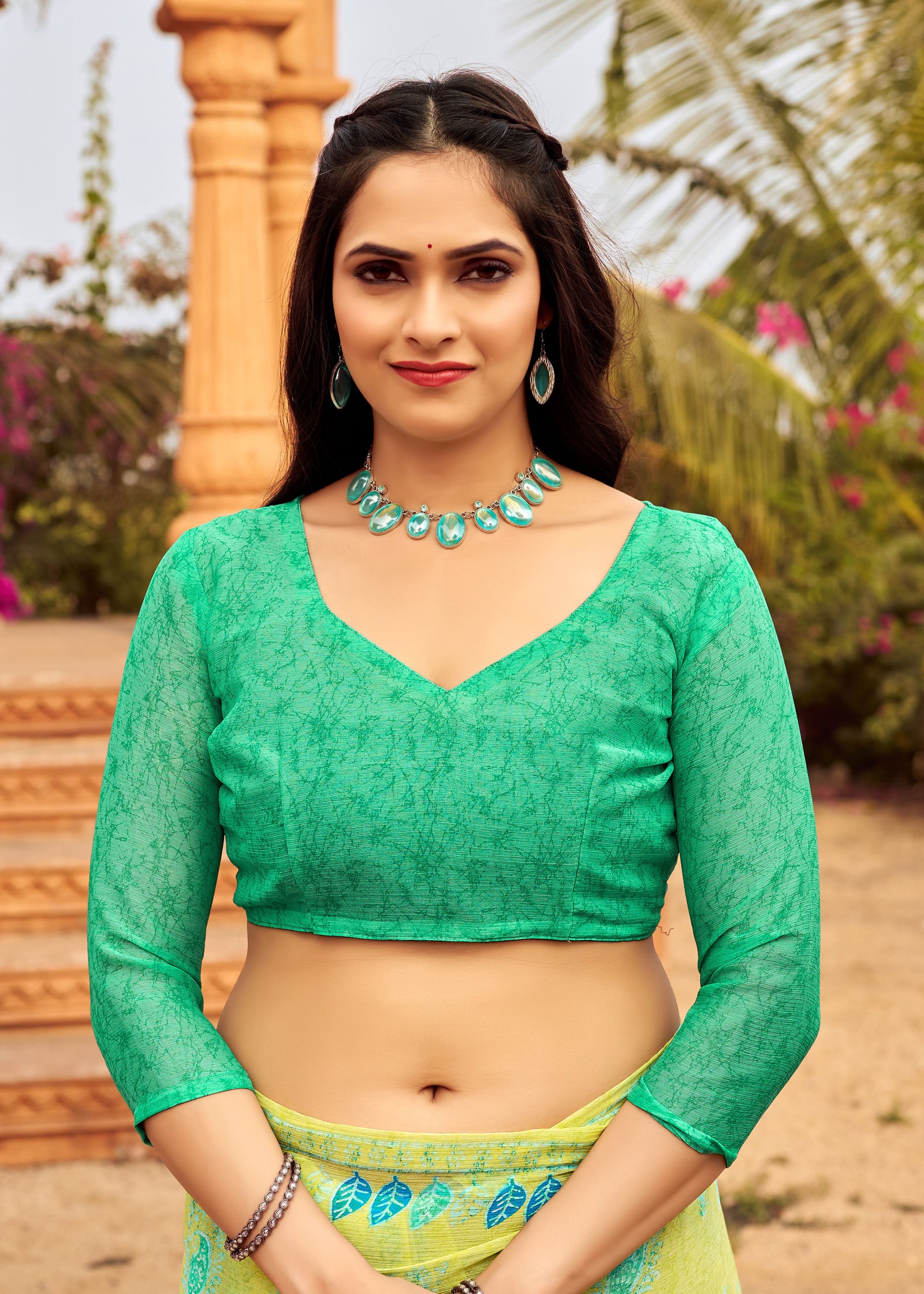 Floral Print Daily Wear Chiffon Saree (Lime Green)